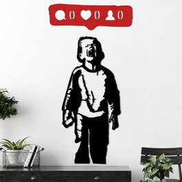 Wallity Banksy Metal 05 Escultura de pared en negro y rojo